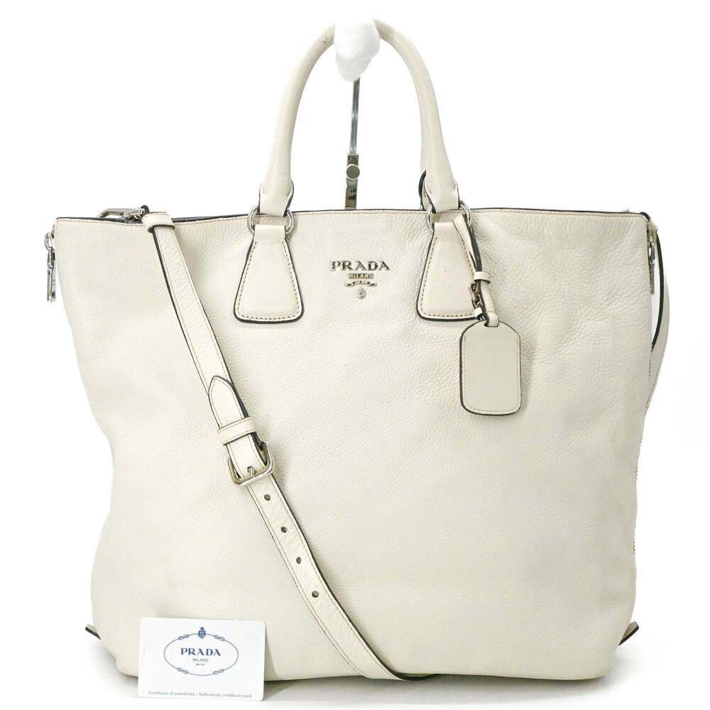 PRADA White Leather Shoulder Bag